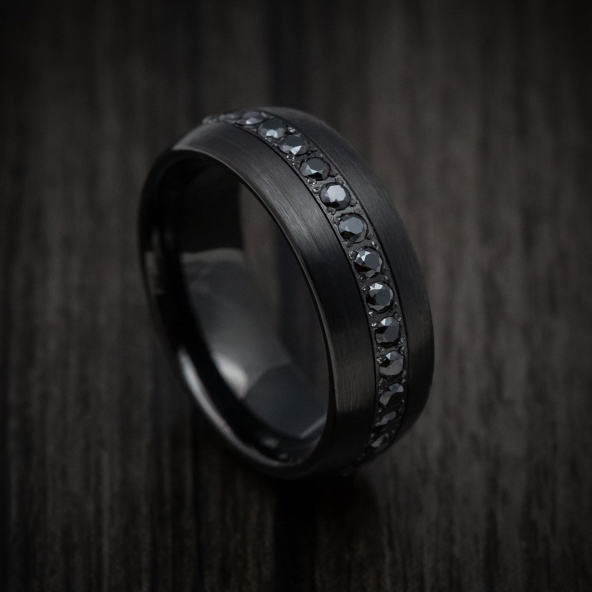 Knight XVI - Black Tungsten Men's Wedding Ring with Black Stones Band - Nura Lab