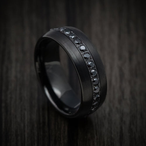 Knight XVI - Black Tungsten Men's Wedding Ring with Black Stones Band - Nura Lab