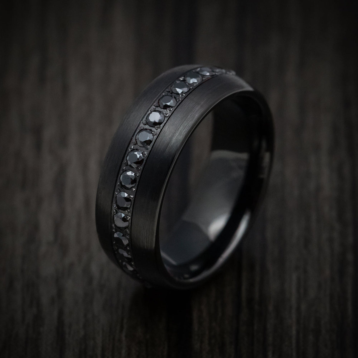 Knight XVI - Black Tungsten Men's Wedding Ring with Black Stones Band - view 4 - Nura Lab