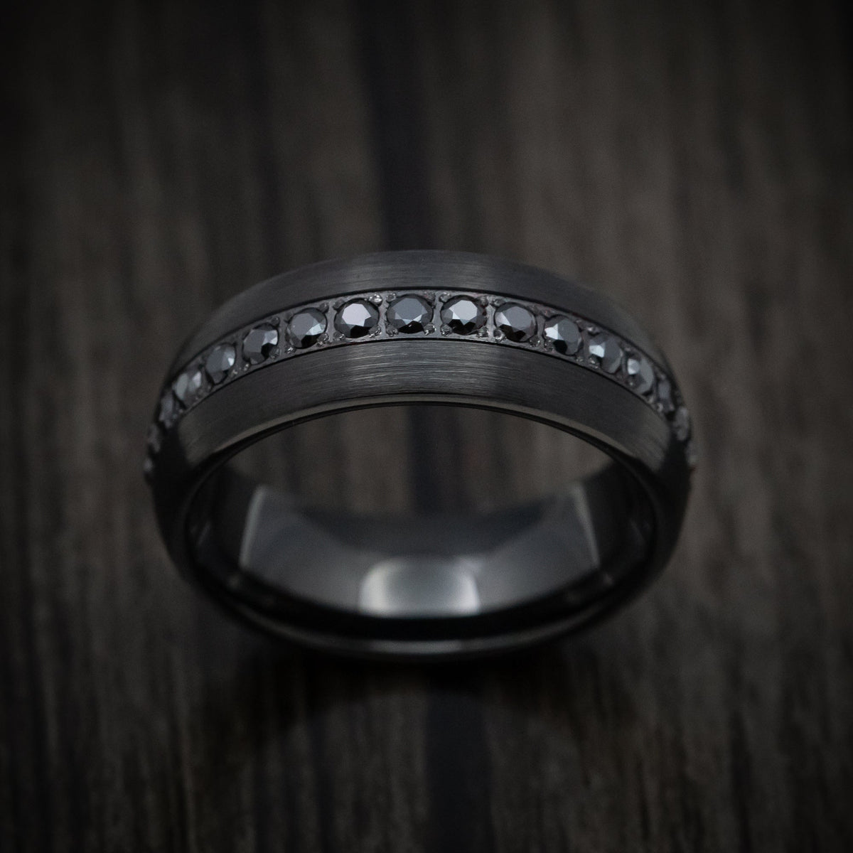 Knight XVI - Black Tungsten Men's Wedding Ring with Black Stones Band - view 2 - Nura Lab