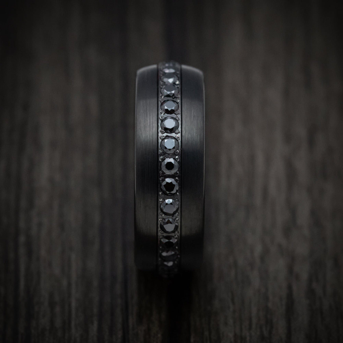 Knight XVI - Black Tungsten Men's Wedding Ring with Black Stones Band - view 3 - Nura Lab