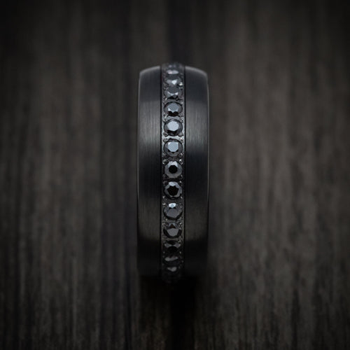 Knight XVI - Black Tungsten Men's Wedding Ring with Black Stones Band - view 3 - Nura Lab