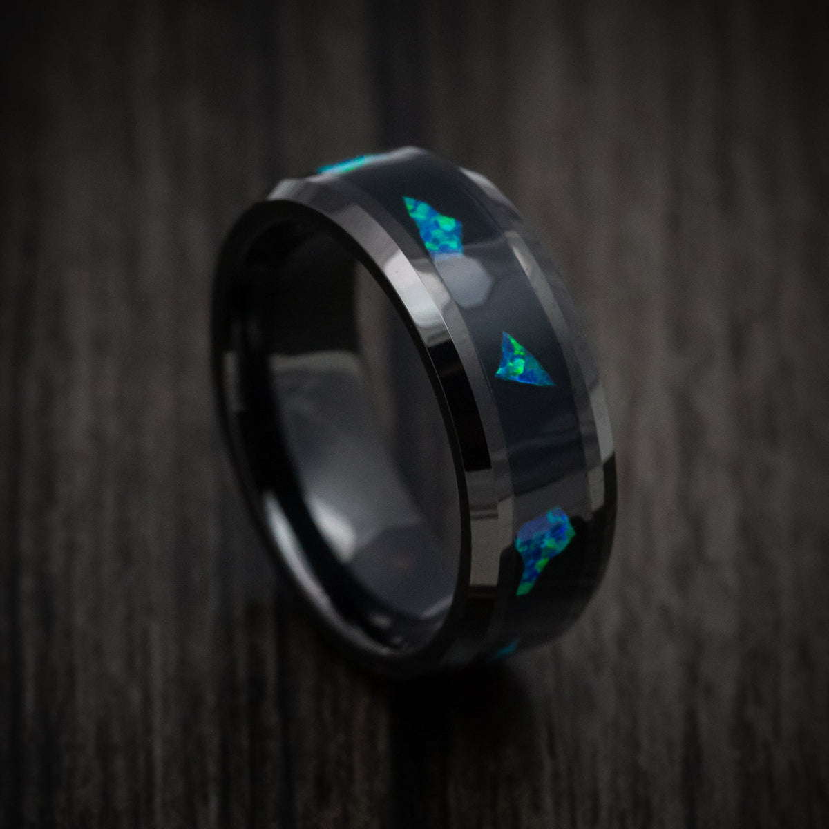 Baron XVI - Black Tungsten Men's Wedding Ring with Opal Chunk Inlay - Nura Lab