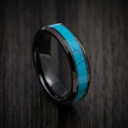 Flint XVI - Black Tungsten Men's Wedding Ring with Turquoise Inlay - Nura Lab