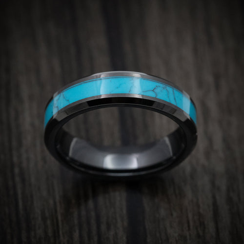 Flint XVI - Black Tungsten Men's Wedding Ring with Turquoise Inlay - view 2 - Nura Lab