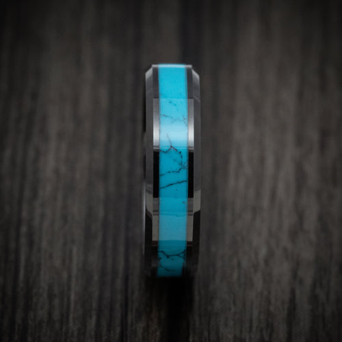 Flint XVI - Black Tungsten Men's Wedding Ring with Turquoise Inlay - view 3 - Nura Lab