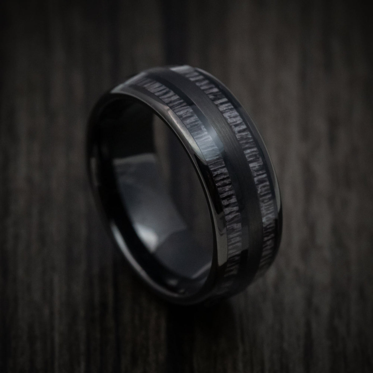 Slate XIII - Black Tungsten Men's Wedding Ring with Charcoal Wood Inlays - Nura Lab