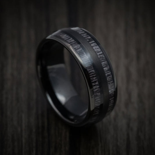 Slate XIII - Black Tungsten Men's Wedding Ring with Charcoal Wood Inlays - Nura Lab