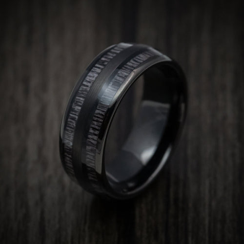Slate XIII - Black Tungsten Men's Wedding Ring with Charcoal Wood Inlays - view 4 - Nura Lab