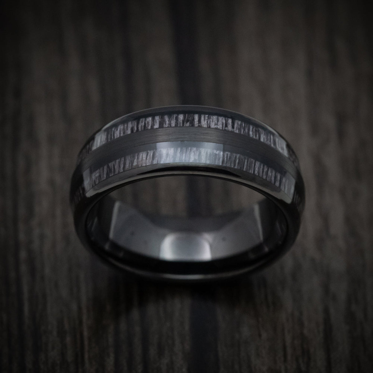 Slate XIII - Black Tungsten Men's Wedding Ring with Charcoal Wood Inlays - view 2 - Nura Lab