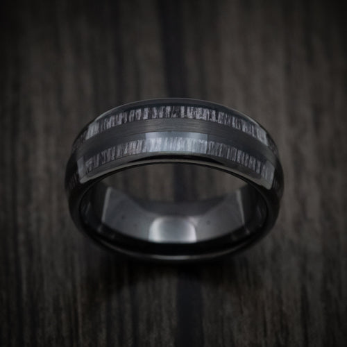 Slate XIII - Black Tungsten Men's Wedding Ring with Charcoal Wood Inlays - view 2 - Nura Lab