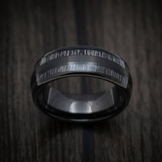 Slate XIII - Black Tungsten Men's Wedding Ring with Charcoal Wood Inlays - view 2 - Nura Lab