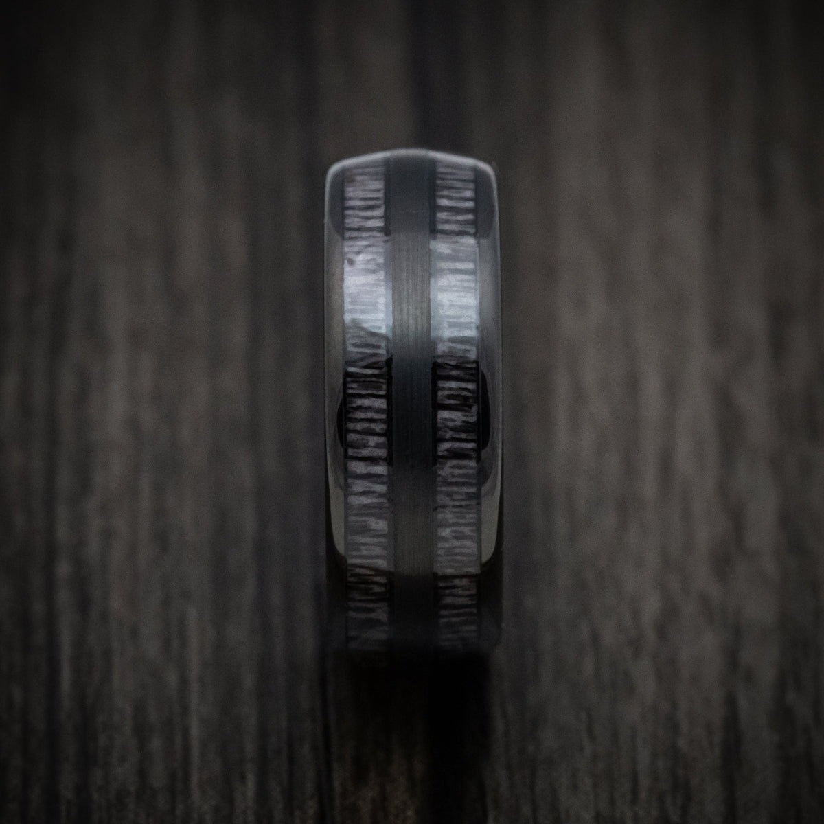 Slate XIII - Black Tungsten Men's Wedding Ring with Charcoal Wood Inlays - view 3 - Nura Lab
