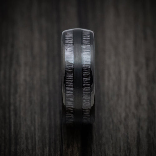 Slate XIII - Black Tungsten Men's Wedding Ring with Charcoal Wood Inlays - view 3 - Nura Lab
