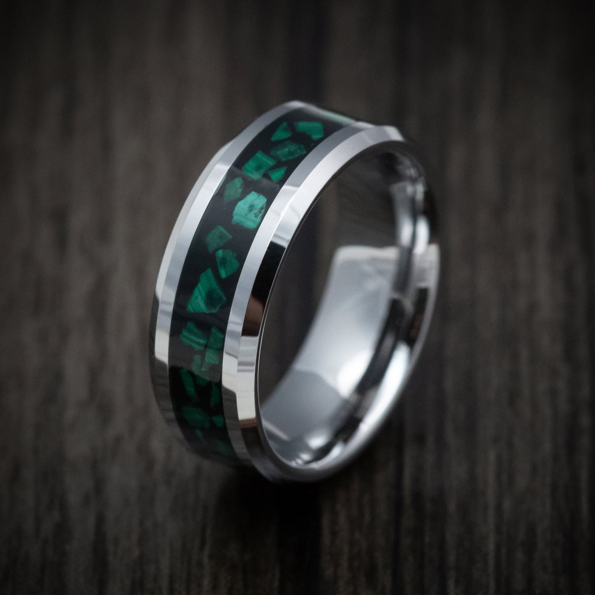 Kingsguard XVI - Tungsten Men's Wedding Ring with Malachite Inlay - view 4 - Nura Lab