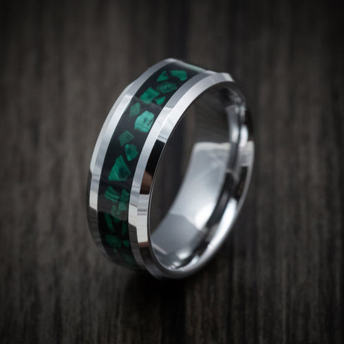 Kingsguard XVI - Tungsten Men's Wedding Ring with Malachite Inlay - view 4 - Nura Lab