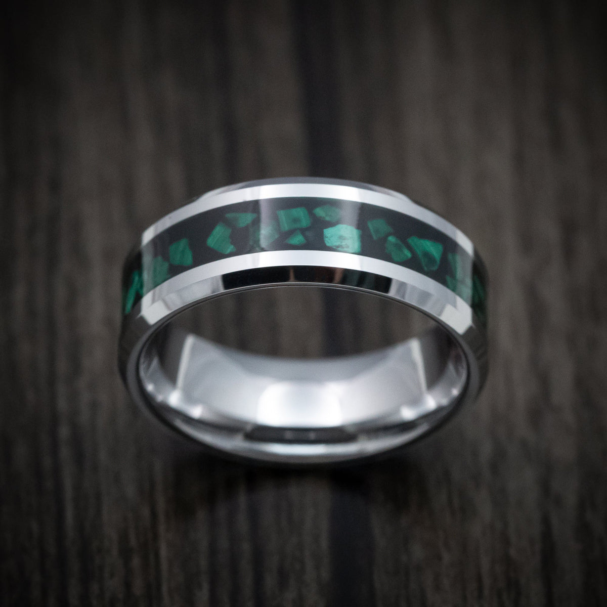 Kingsguard XVI - Tungsten Men's Wedding Ring with Malachite Inlay - view 2 - Nura Lab