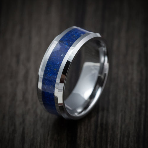 Duke XVI - Tungsten Men's Wedding Ring with Lapis Inlay - view 4 - Nura Lab