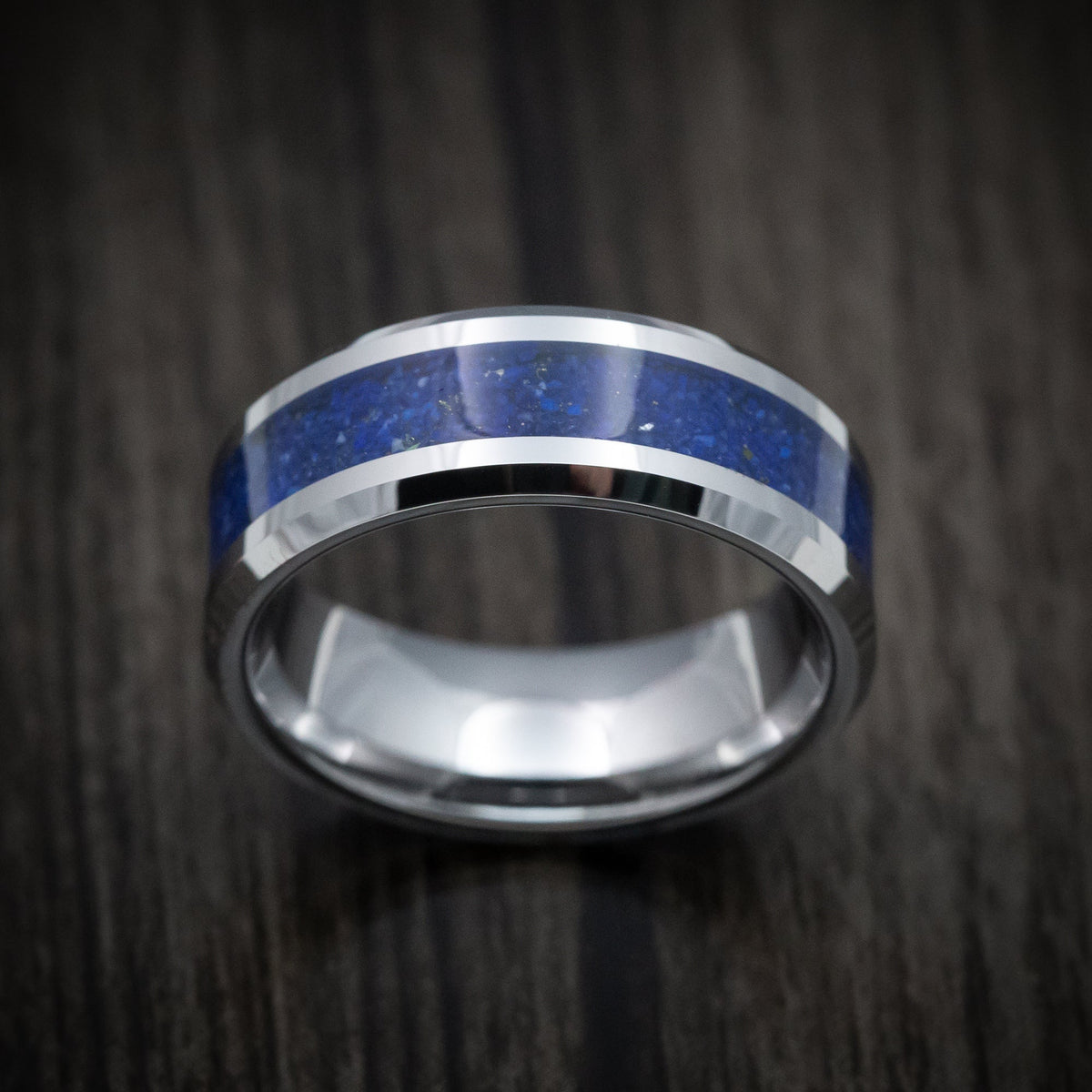 Duke XVI - Tungsten Men's Wedding Ring with Lapis Inlay - view 2 - Nura Lab