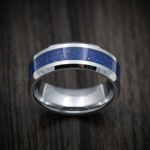 Duke XVI - Tungsten Men's Wedding Ring with Lapis Inlay - view 2 - Nura Lab