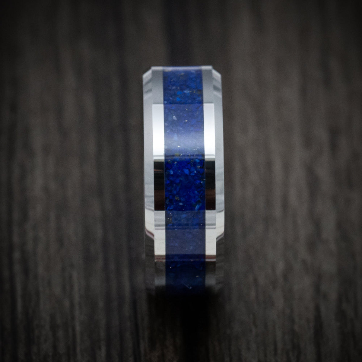 Duke XVI - Tungsten Men's Wedding Ring with Lapis Inlay - view 3 - Nura Lab