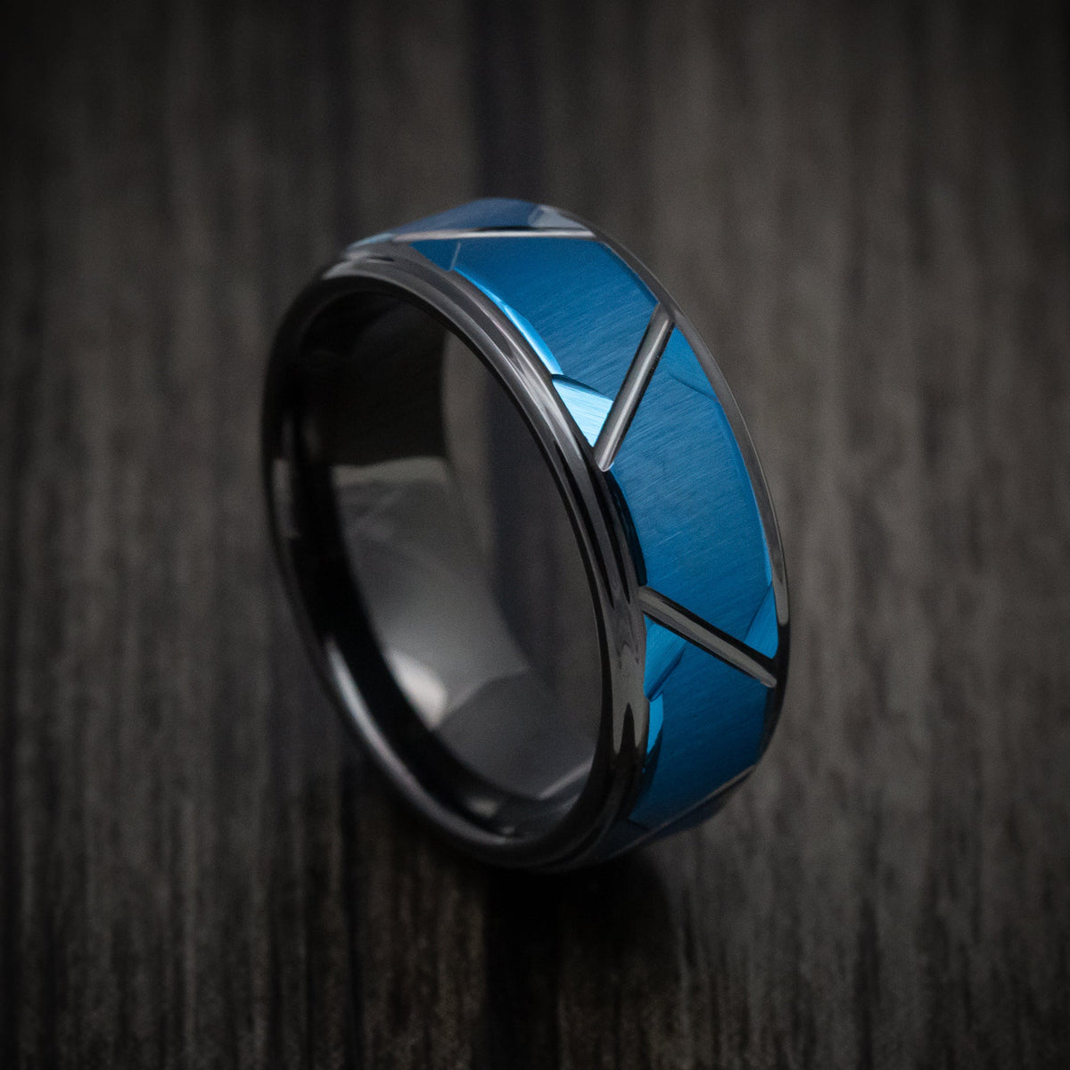 Admiral XV - Black Tungsten Men's Wedding Ring with Anodized Blue Accents Band - Nura Lab