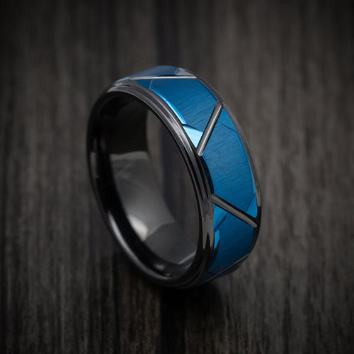 Admiral XV - Black Tungsten Men's Wedding Ring with Anodized Blue Accents Band - Nura Lab