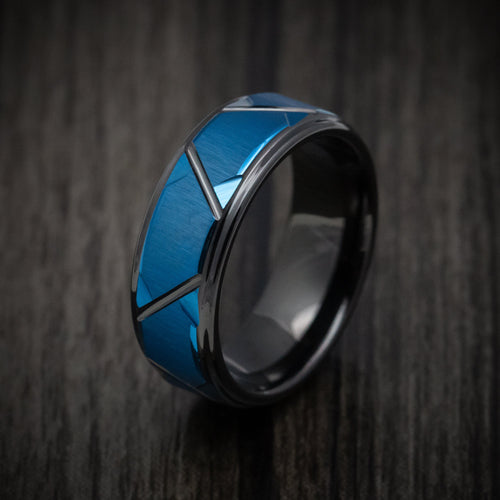 Admiral XV - Black Tungsten Men's Wedding Ring with Anodized Blue Accents Band - view 4 - Nura Lab