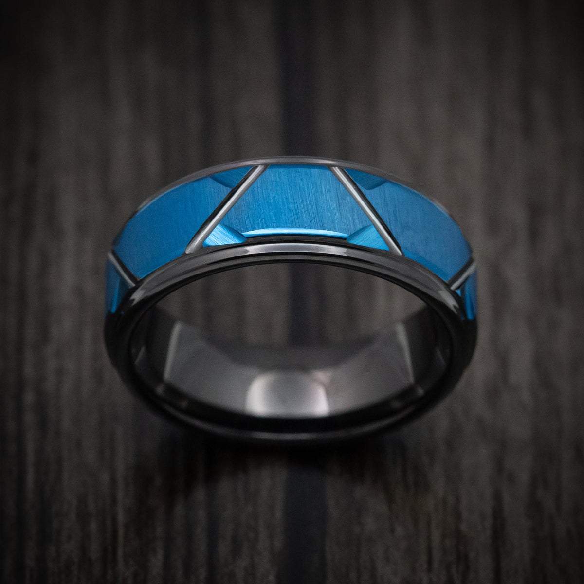 Admiral XV - Black Tungsten Men's Wedding Ring with Anodized Blue Accents Band - view 2 - Nura Lab