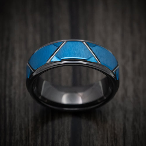 Admiral XV - Black Tungsten Men's Wedding Ring with Anodized Blue Accents Band - view 2 - Nura Lab