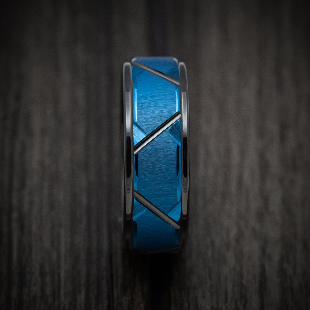 Admiral XV - Black Tungsten Men's Wedding Ring with Anodized Blue Accents Band - view 3 - Nura Lab