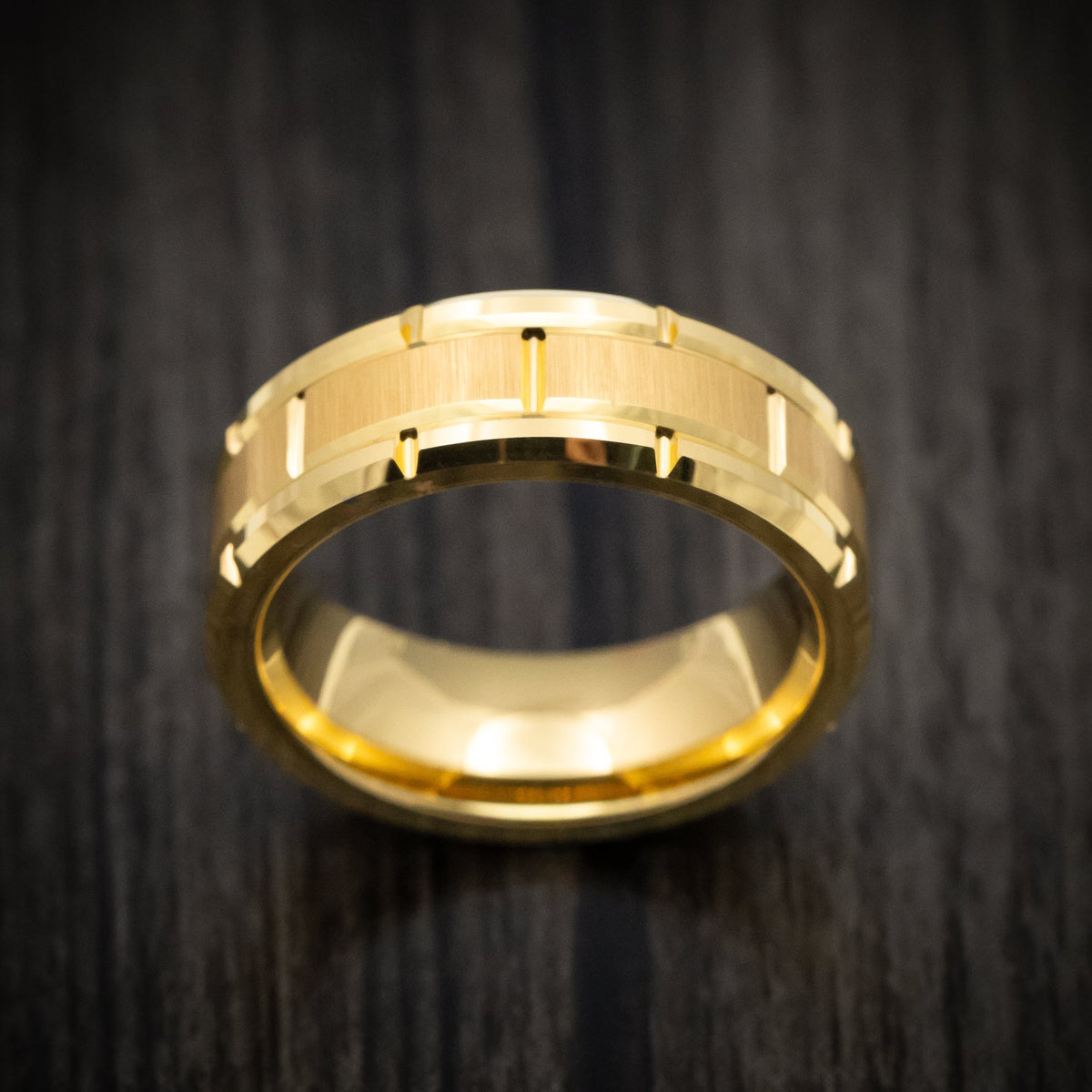 Stronghold XV - Golden Tungsten Men's Wedding Ring with Brick Design Band - view 2 - Nura Lab