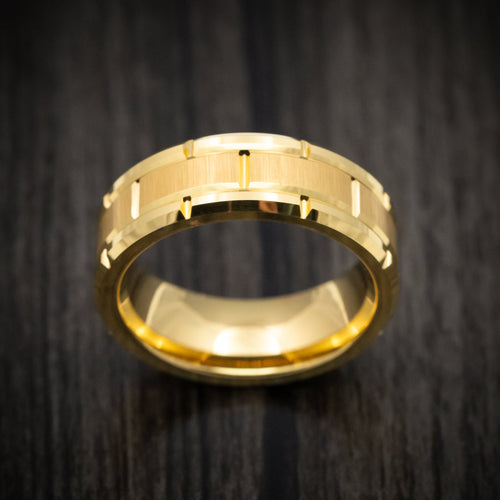 Stronghold XV - Golden Tungsten Men's Wedding Ring with Brick Design Band - view 2 - Nura Lab
