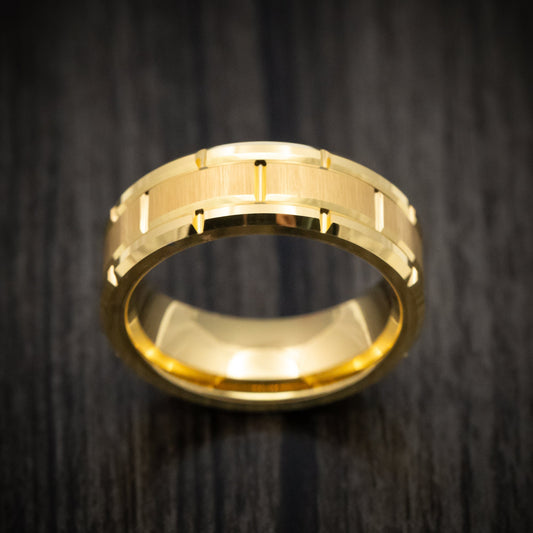 Stronghold XV - Golden Tungsten Men's Wedding Ring with Brick Design Band - view 2 - Nura Lab
