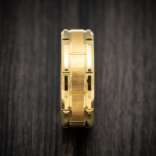 Stronghold XV - Golden Tungsten Men's Wedding Ring with Brick Design Band - view 3 - Nura Lab