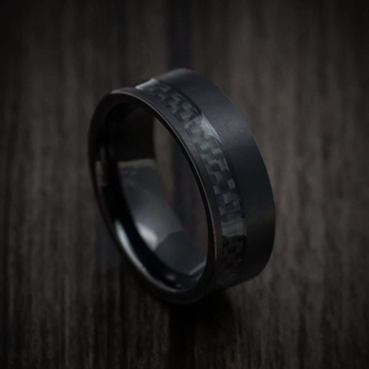 Captain XIV - Black Tungsten Men's Wedding Ring with Black Carbon Fiber Inlay Band - Nura Lab