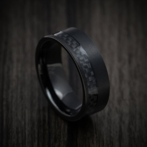 Captain XIV - Black Tungsten Men's Wedding Ring with Black Carbon Fiber Inlay Band - Nura Lab