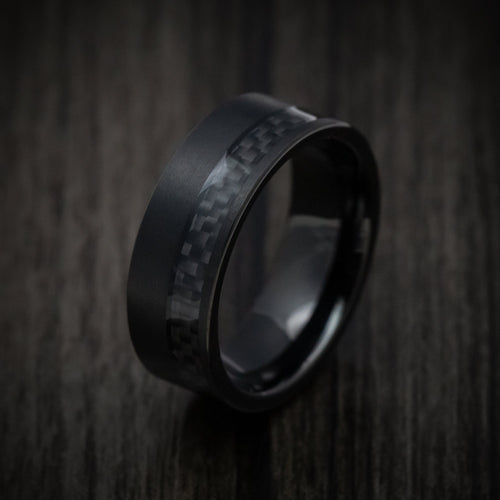 Captain XIV - Black Tungsten Men's Wedding Ring with Black Carbon Fiber Inlay Band - view 4 - Nura Lab
