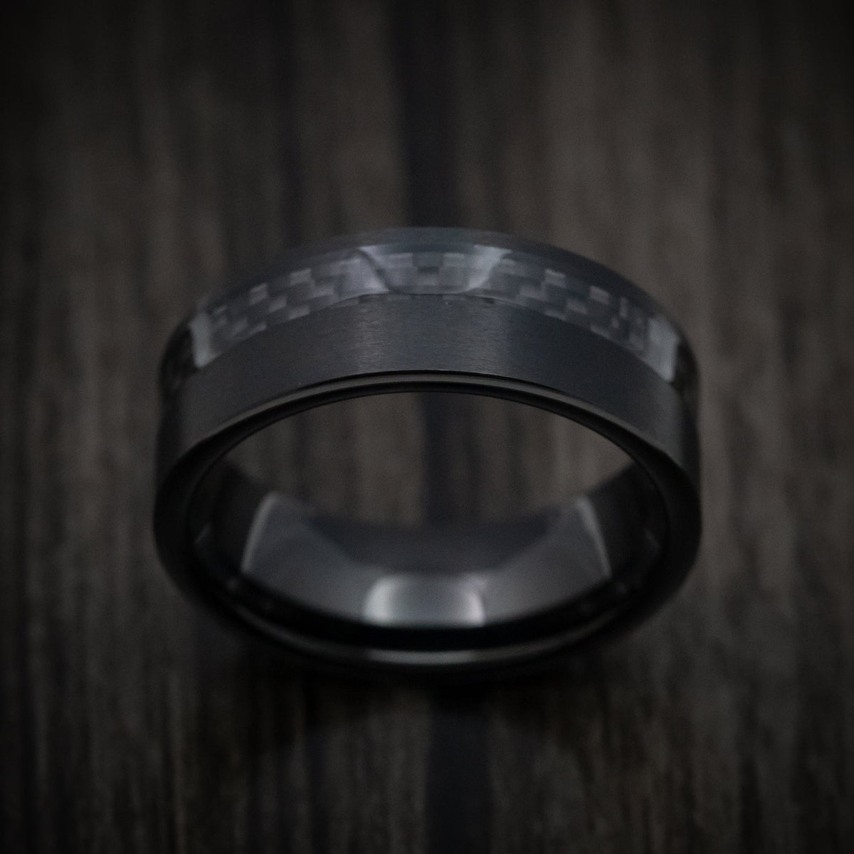 Captain XIV - Black Tungsten Men's Wedding Ring with Black Carbon Fiber Inlay Band - view 2 - Nura Lab