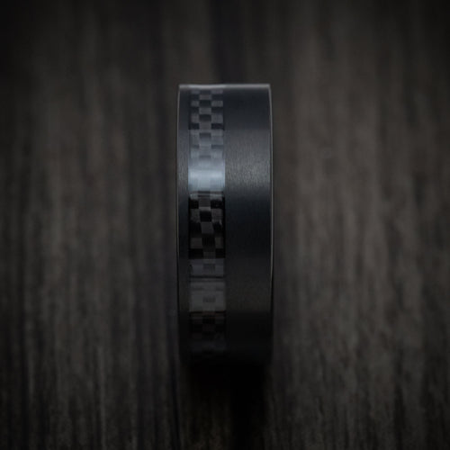 Captain XIV - Black Tungsten Men's Wedding Ring with Black Carbon Fiber Inlay Band - view 3 - Nura Lab