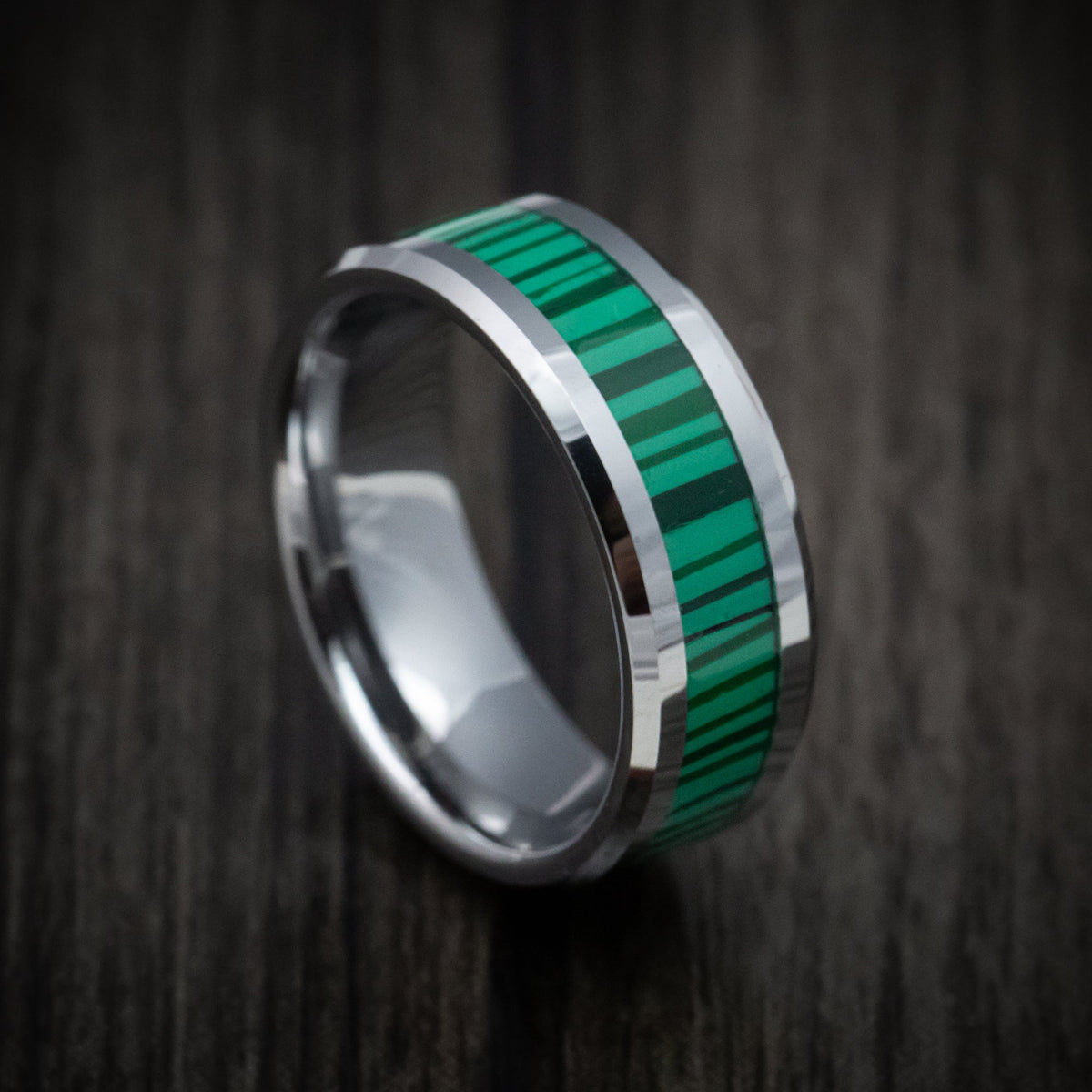 Ash XVI - Tungsten Men's Wedding Ring with Green Bamboo Inlay - Nura Lab