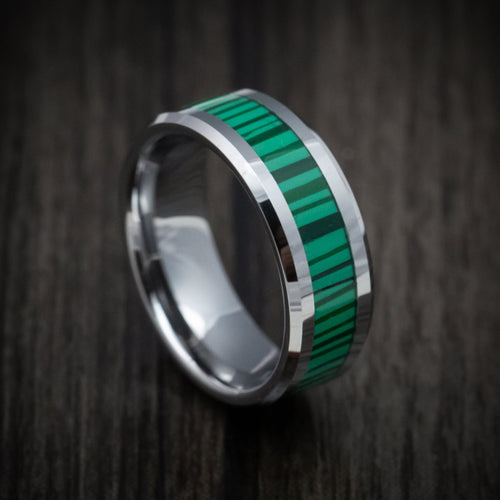Ash XVI - Tungsten Men's Wedding Ring with Green Bamboo Inlay - Nura Lab