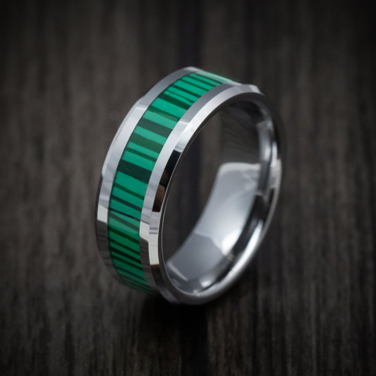 Ash XVI - Tungsten Men's Wedding Ring with Green Bamboo Inlay - view 4 - Nura Lab
