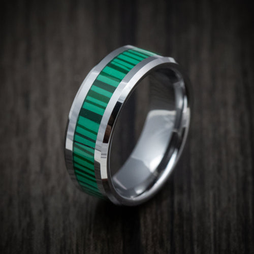 Ash XVI - Tungsten Men's Wedding Ring with Green Bamboo Inlay - view 4 - Nura Lab
