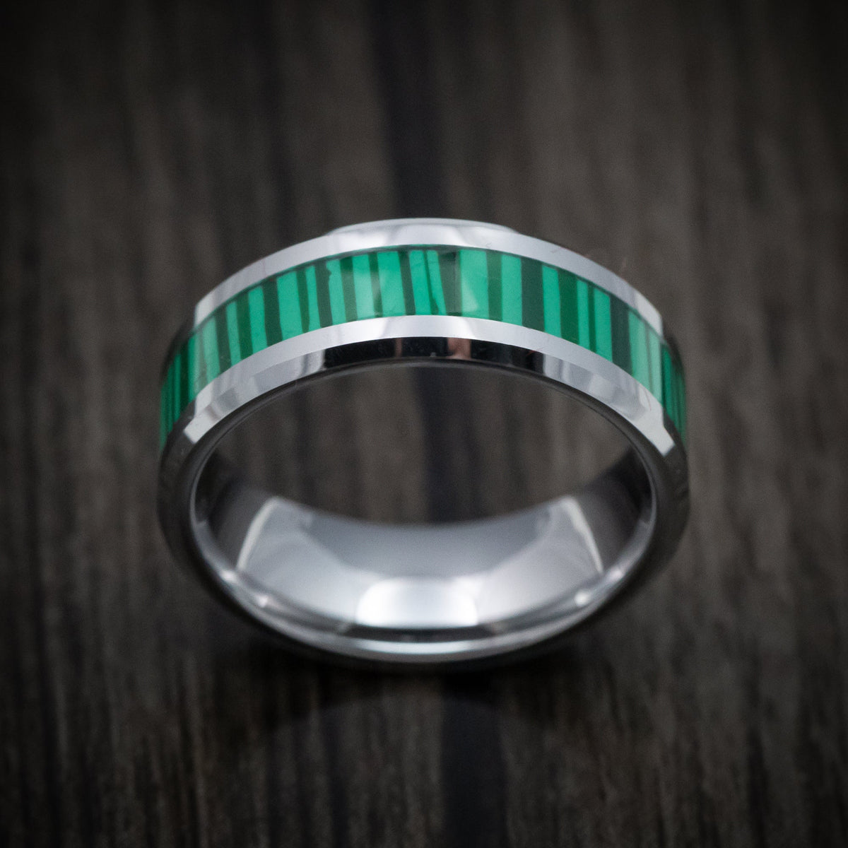 Ash XVI - Tungsten Men's Wedding Ring with Green Bamboo Inlay - view 2 - Nura Lab