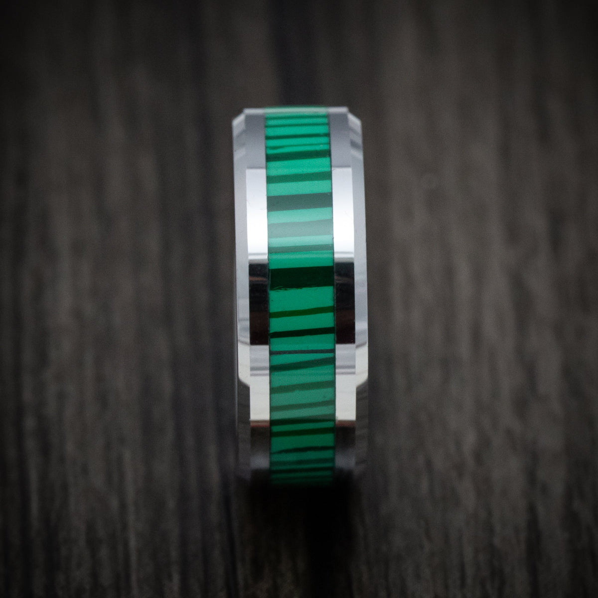 Ash XVI - Tungsten Men's Wedding Ring with Green Bamboo Inlay - view 3 - Nura Lab