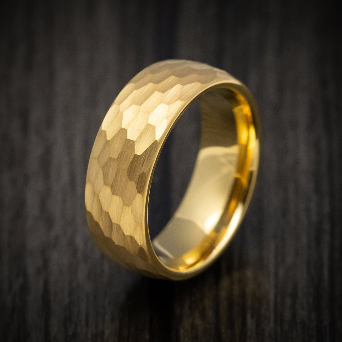 Equinox XV - Golden Tungsten Men's Wedding Ring with Hammer Finish Band - view 4 - Nura Lab