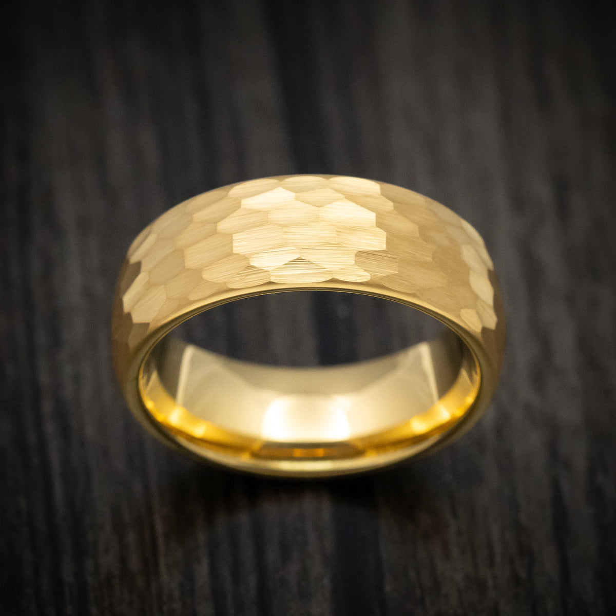 Equinox XV - Golden Tungsten Men's Wedding Ring with Hammer Finish Band - view 2 - Nura Lab