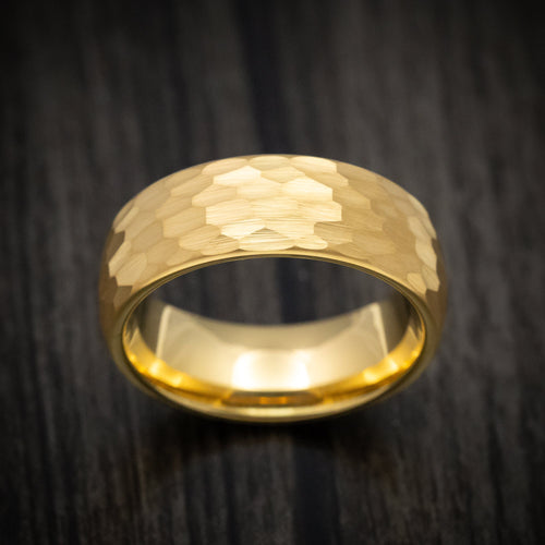 Equinox XV - Golden Tungsten Men's Wedding Ring with Hammer Finish Band - view 2 - Nura Lab