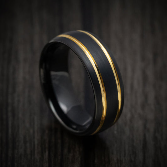 Echelon XV - Black Tungsten Men's Wedding Ring with Golden Inlays Band - Nura Lab
